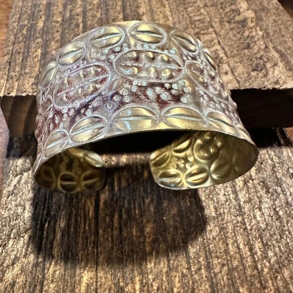 Handcrafted Artesian Boho‎ Patina Brass Plum Wide Cuff Bracelet, Adjustable, Gif - Picture 1 of 8